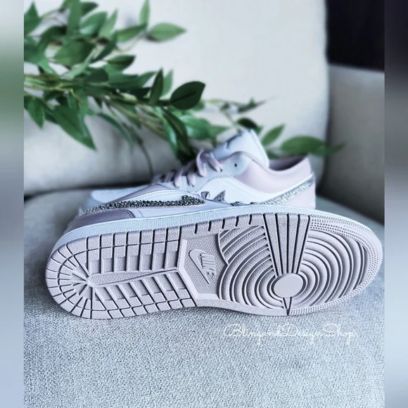 Women's Air Jordan 1 Low Customized Bling Sneakers Shoes Particle Rose Pink - Picture 8 of 9